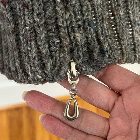 Inis Crafts 100% Wool Irish Knit Hooded Zipper Sweater Grey Tweed Women M - Picture 5 of 16